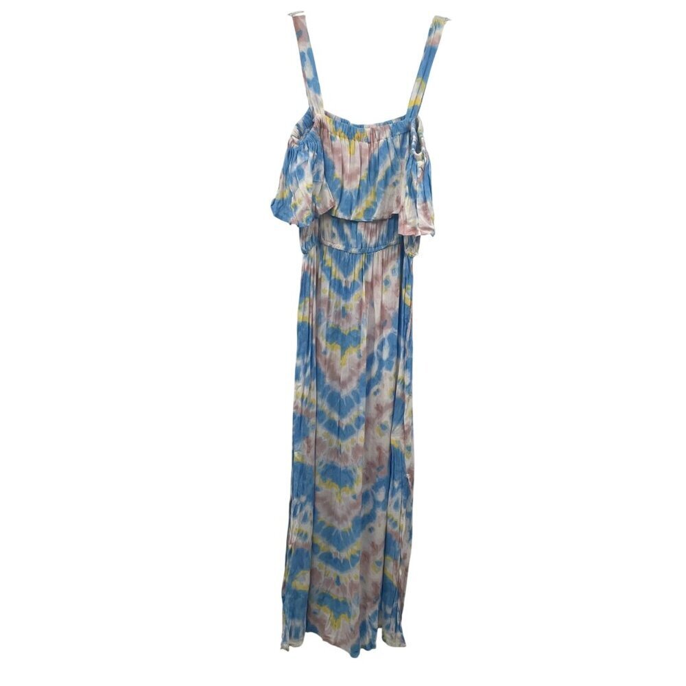 3rd + Malt Womens Cold Shoulder Maxi Dress Ruffle Multicolor Print Size Medium